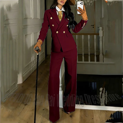Navy Blue Women's Suit Regular Fitted Customized Peaked Lapel Blazer Professional Outfit(Jacket+Pants) Office Lady Daily Set