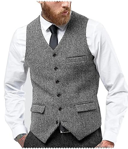 Men's Herringbone Waistcoat Single Breasted Slim Fit Suit Vest for Wedding & Formal Occasions