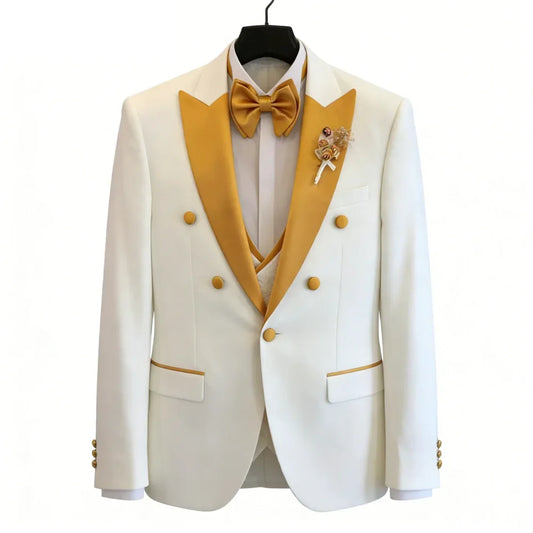 3-Piece Tuxedo Suit Set for Men – Slim Fit Peak Lapel Blazer, Vest & Pants for Weddings & Formal Events