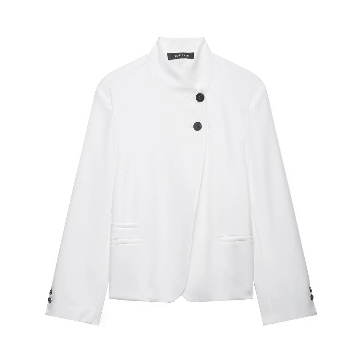Elegant Women Solid Blazer Coat Spring Autumn Turtleneck Long Sleeve Single Breasted Straight Blazer Female Chic Suit Jacket