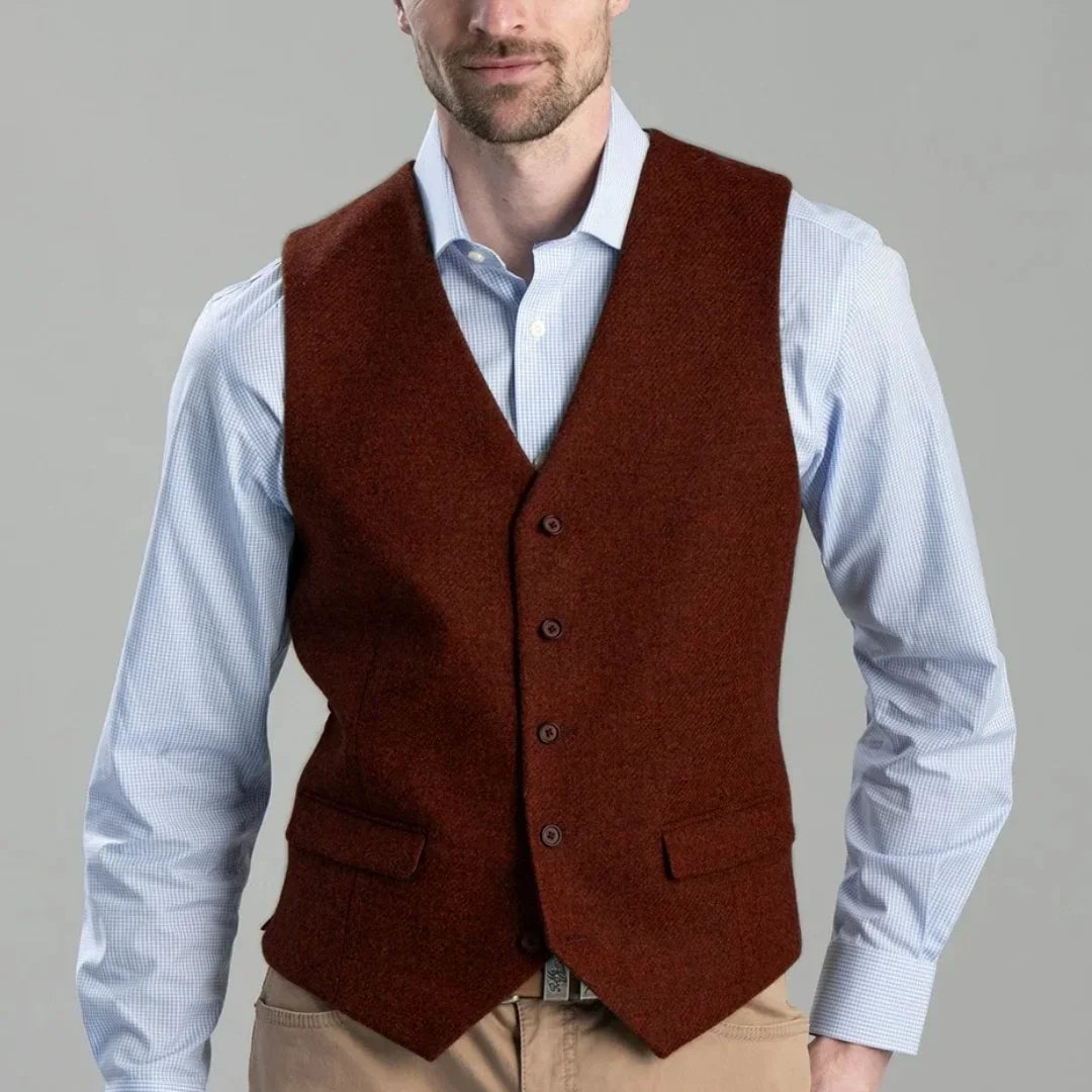 Men's Herringbone Vest Single Breasted Waistcoat for Weddings and Formal Occasions