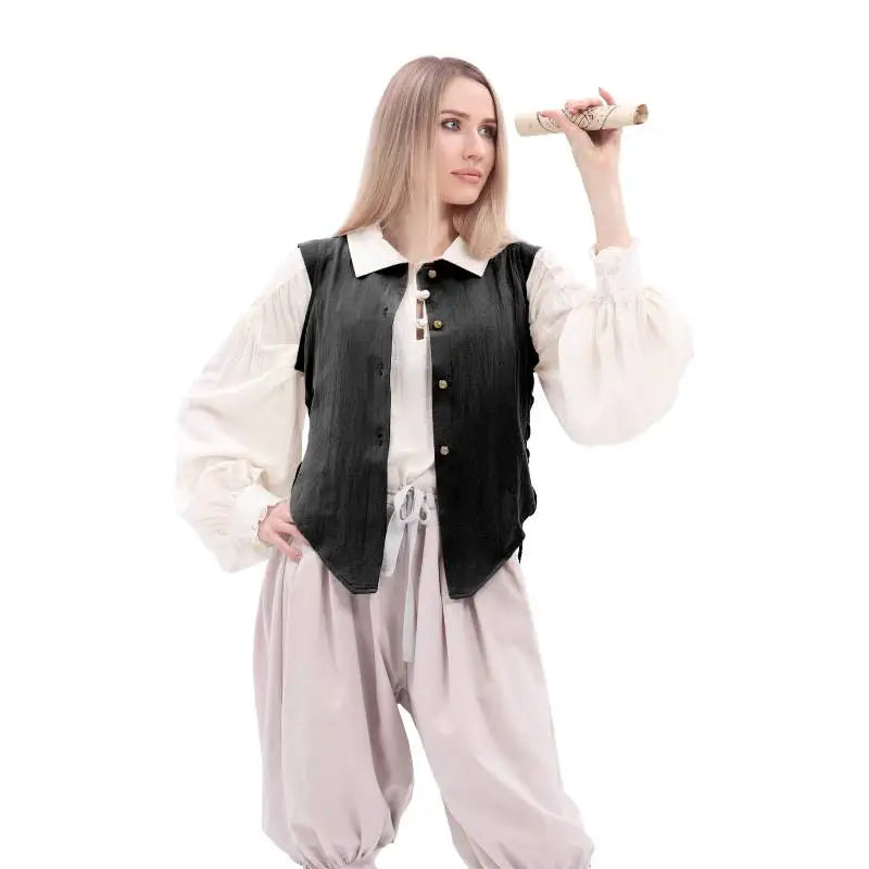 Women Pirate Vest Medieval Costumes Adult Halloween Renaissance Vest Black Bard Vest Top Bodice