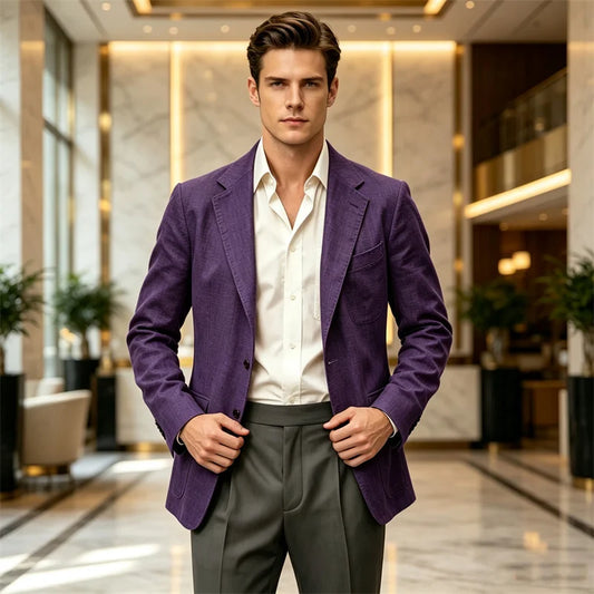 Men's Lightweight Linen Blazer Casual Slim Fit Notch Lapel Two Button Jacket for Summer Beach Wedding Business Daily Wear