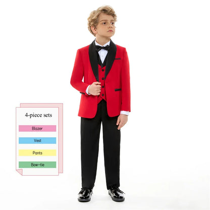 Boys 4-Piece Formal Suit Set – Single Breasted Peaked Lapel Kids Tuxedo for Weddings & Special Occasions