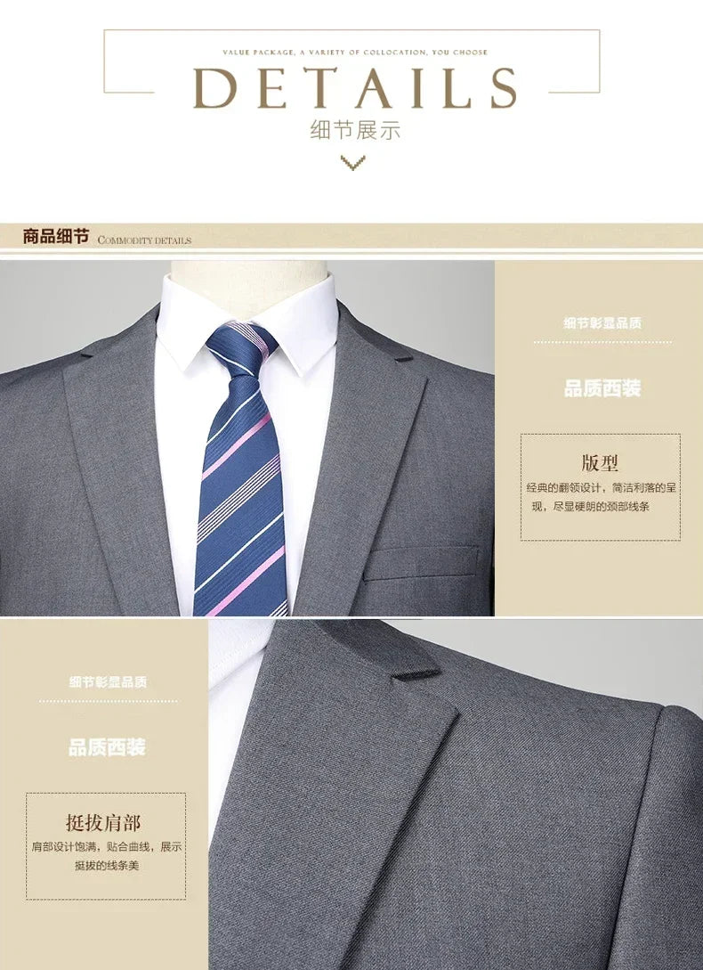 Men's Suit Blazer and Pants Smart Casual Slim Fit Wedding Business Formal Set