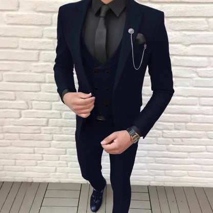 Men's 3-Piece Slim Fit Suit – Notch Lapel Blazer, Trousers & Waistcoat for Formal Occasions