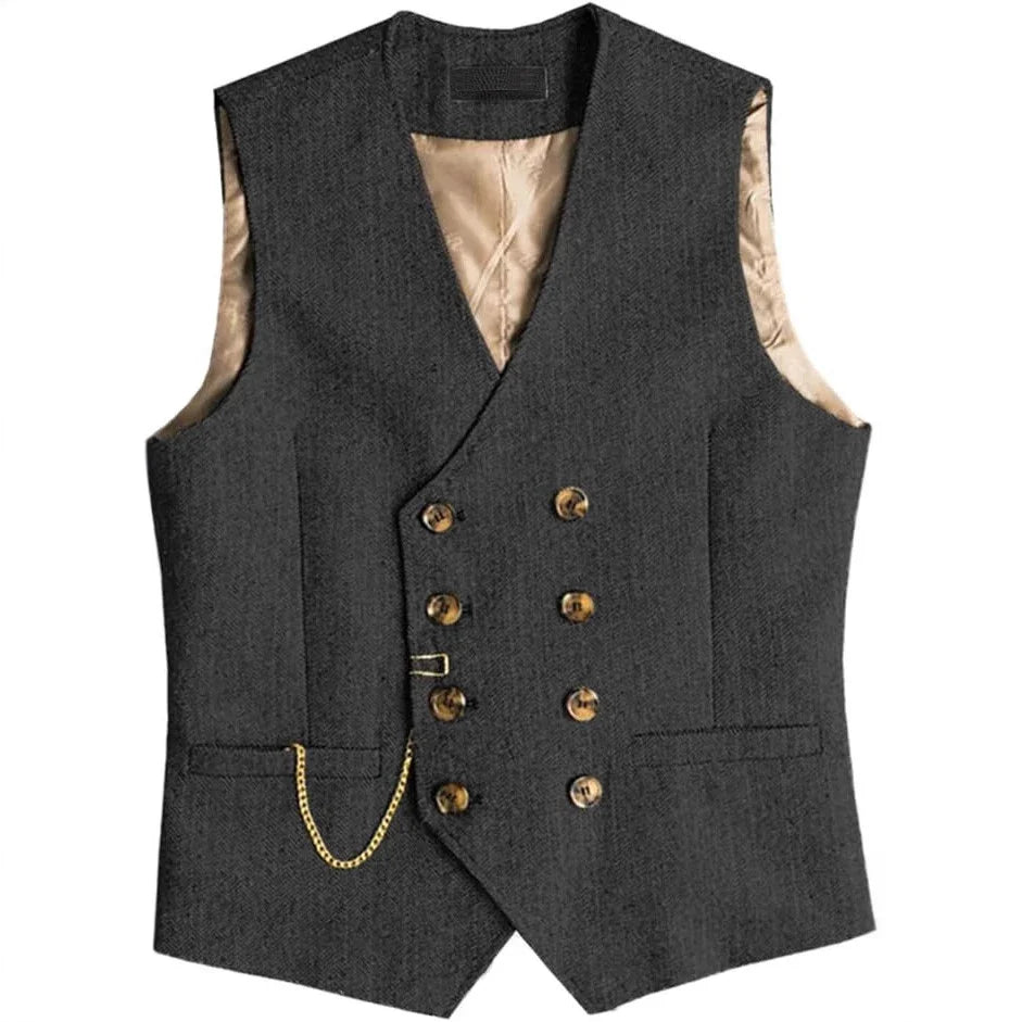 Men's Waistcoat Herringbone Double Breasted Vest for Wedding Banquet