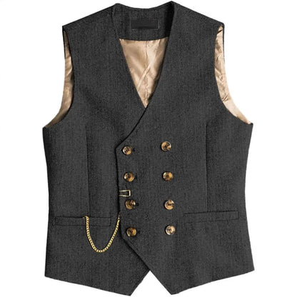 Men's Waistcoat Herringbone Double Breasted Vest for Wedding Banquet