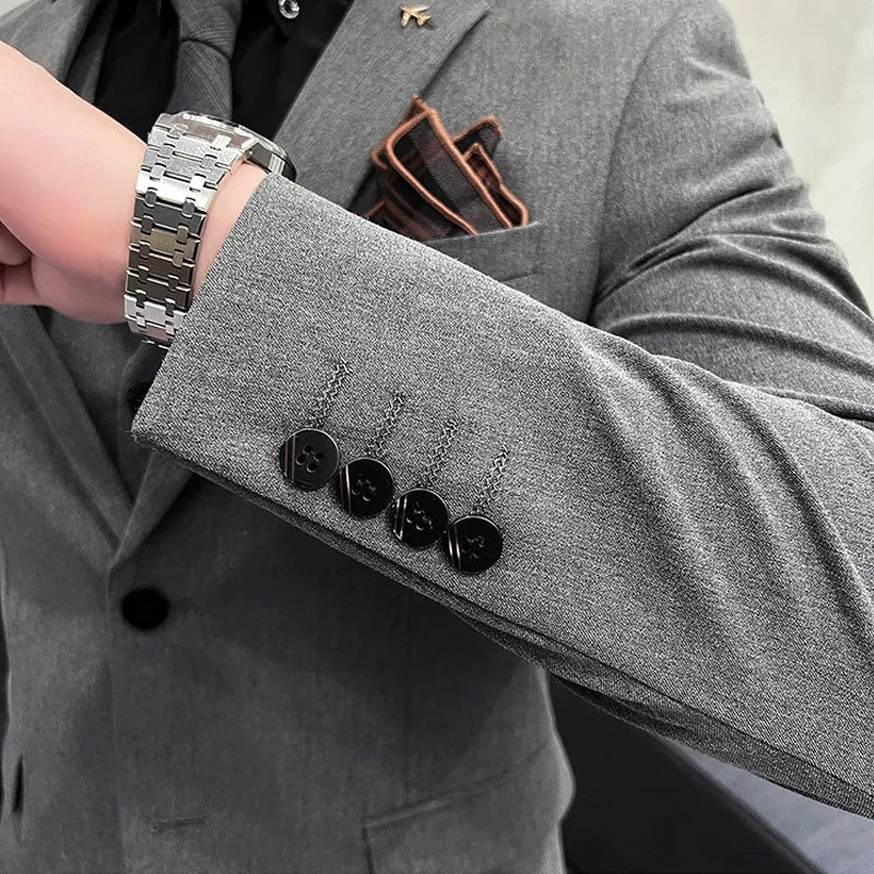 Men's Slim Fit 3-Piece Suit – Solid Color, Smart Casual & Wedding