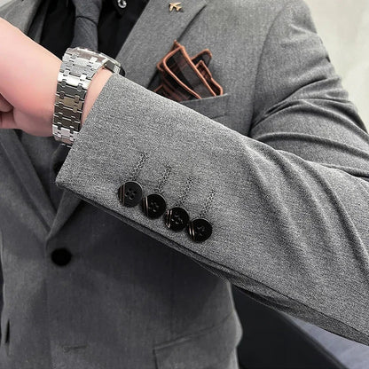 Men's Slim Fit 3-Piece Suit – Solid Color, Smart Casual & Wedding