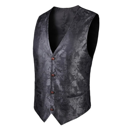 Men's Vest Blue Retro Jacquard Pattern Single Button V-Neck Waistcoat for Wedding & Formal Occasions