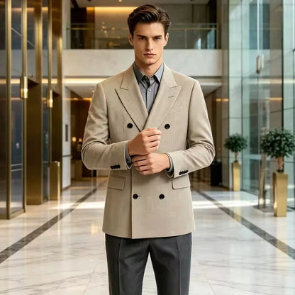 Men's Business Casual Linen Formal Suit Slim-fit Double-breasted Wedding Groom's Dress Party Daily Commuting