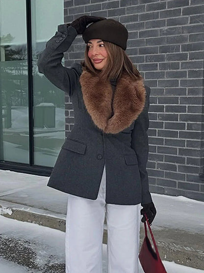 Woman Spring Fashion Casual Coats Solid Turn-Down Collar Long Sleeves Pockets Single Breasted Female Street Style Blazers