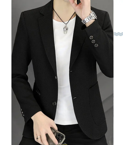 Men's Casual Blazer Two-Button Waffle Pattern for Spring Autumn