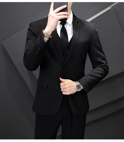 Men's Three-Piece Suit Set Fashion Business Career Waistcoat Trousers Wedding Dress Groom Best Man Decoration Body