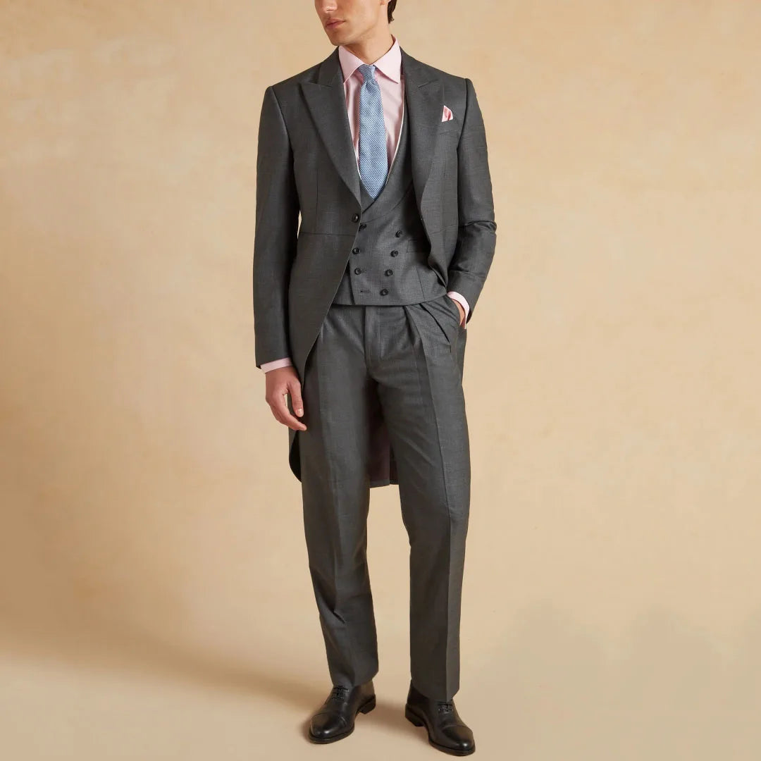 Men Suit Dark Gray 3 Piece Solid With Lapel Tuxedo Set For Wedding Groom Birthday Banquet Party Prom Business Jacket Vest Pants