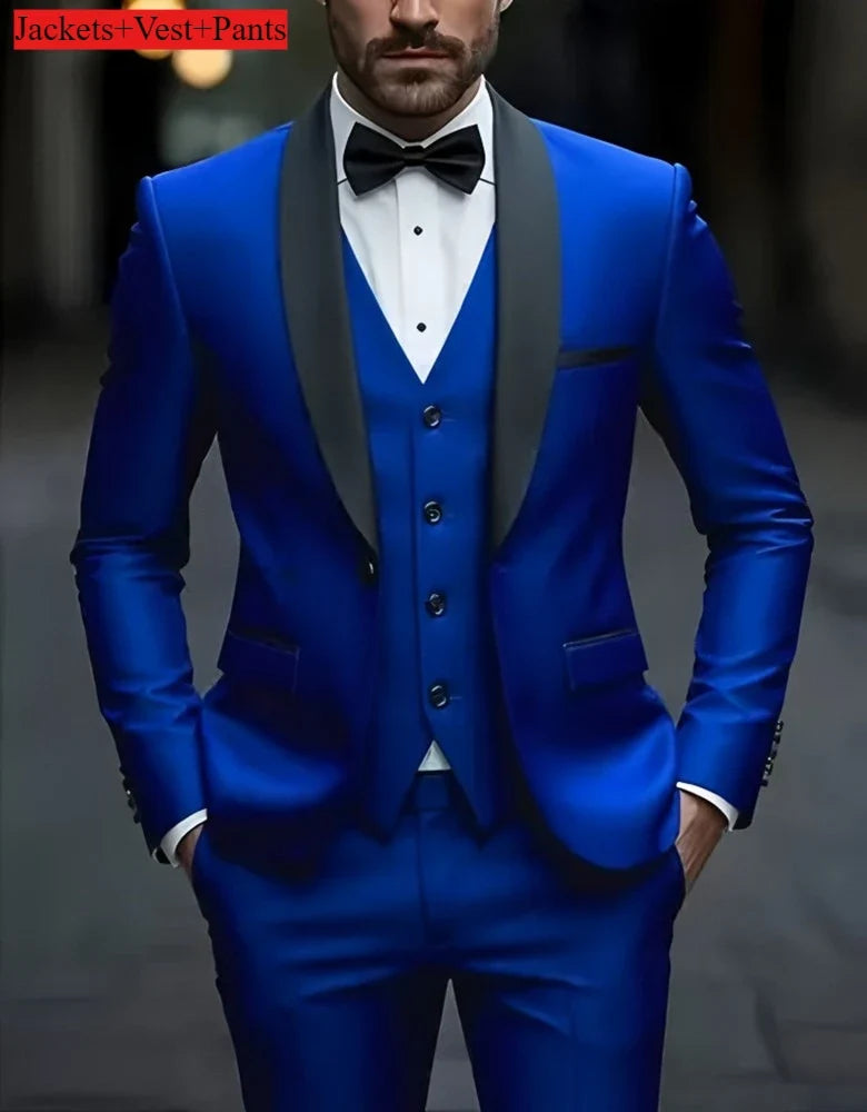 Ensemble de costume habillé pour homme, coupe ajustée, décontracté pour affaires, smoking de mariage, manches longues, revers crantés, marié