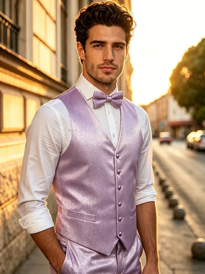 Men's Glitter Vest and Bow Tie Set – Slim Fit Formal Waistcoat for Weddings, Prom and Evening Occasions