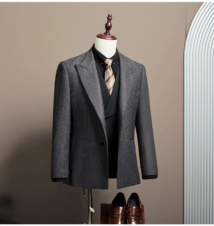 Men's Large Size Autumn Blazer – Smart Casual Polyester Suit Jacket