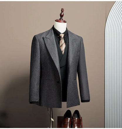 Men's Large Size Autumn Blazer – Smart Casual Polyester Suit Jacket