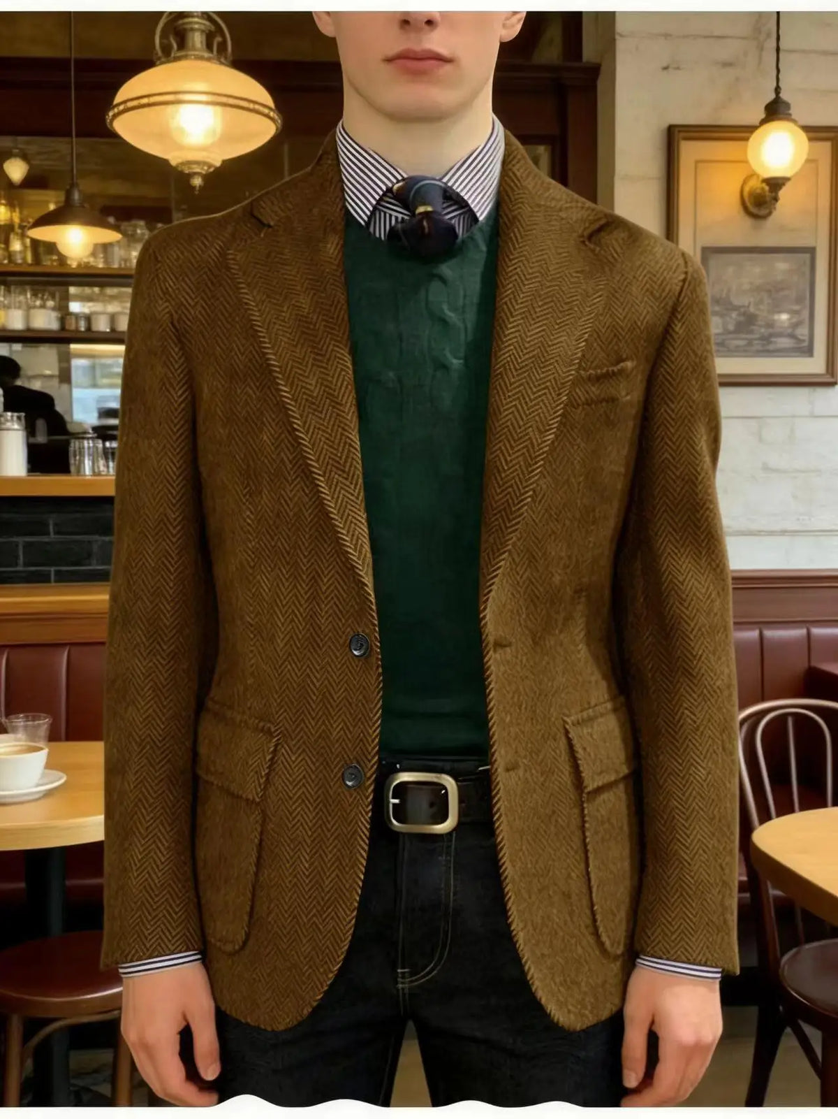 Men's Herringbone Tweed Blazer Classic Fit 2-Button Notch Lapel Flap Pockets Suit Jacket Casual Daily Business Men Sport Coat