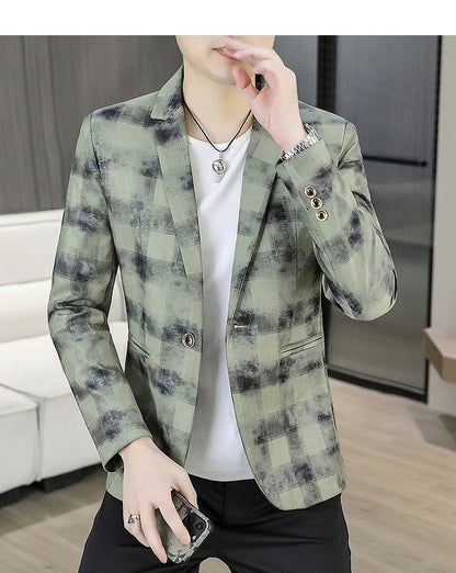 Blazer Men's Fashionable Casual Business Gentleman Outdoor Trendy Checkered Banquet Versatile and Slimming Korean Version Blazer