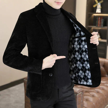 2025 Autumn Winter Woolen Suit Jacket for Men Chenille Thick Velvet Warm Casual Suit Jackets Slim Fit Wedding Business Blazers