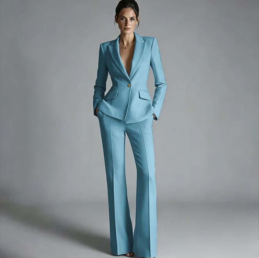 Elegant Women's One-Button Jacket+Pants Suit Set Classic Pink Peaked Lapel 2 Piece Formal Business Wedding Guest Outfit