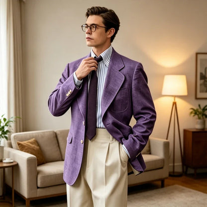 Men's Linen Blend Blazer – Single Breasted Casual Business Jacket for Office & Summer Occasions