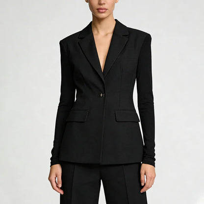 Women Blazer Sexy Hollow Out Backless Waist Cinching Slim Fit Solid Color Urban High-end Trend Jacket Spring Autumn HK21909