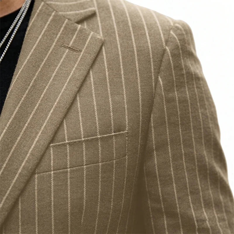 Men's Striped Blazer Casual Slim Fit Suit Jacket 2026 New Business Casual Single Breasted Blazer for Men Office Wedding Party Co