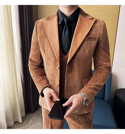 Men's Slim Fit 3-Piece Suit – Smart Casual & Wedding Formal Set