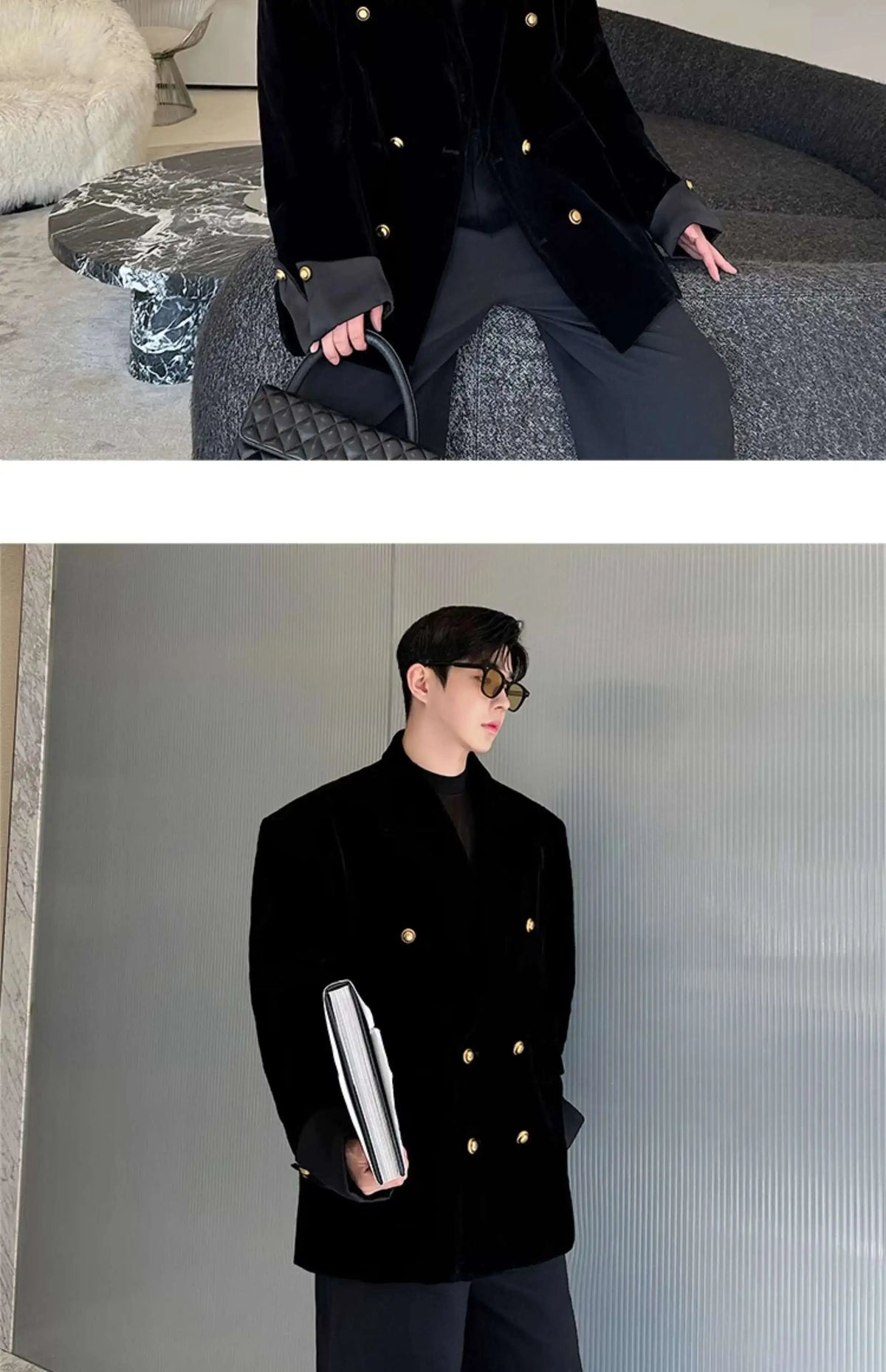 Double Breasted Korean High Quality Blazer Original Elegant Temperament Casual Male Suit Jackets Velvet New Coats LZ7346