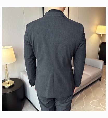 (Jacket + Vest + Pant) Men's Formal Slim Fit Business Work Wedding Stage Tuxedo Fashion Best Men Social Dress Suit 3 Pieces Set