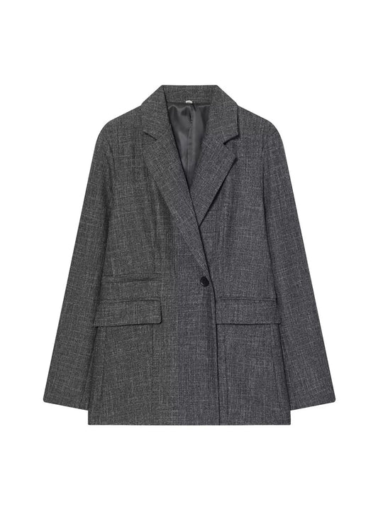 Women's Grey Blazer Jacket Vintage Office Ladies Long Sleeve Single Breasted Outerwear Oversize Suit Coat Y2k 2000s Autumn 2025