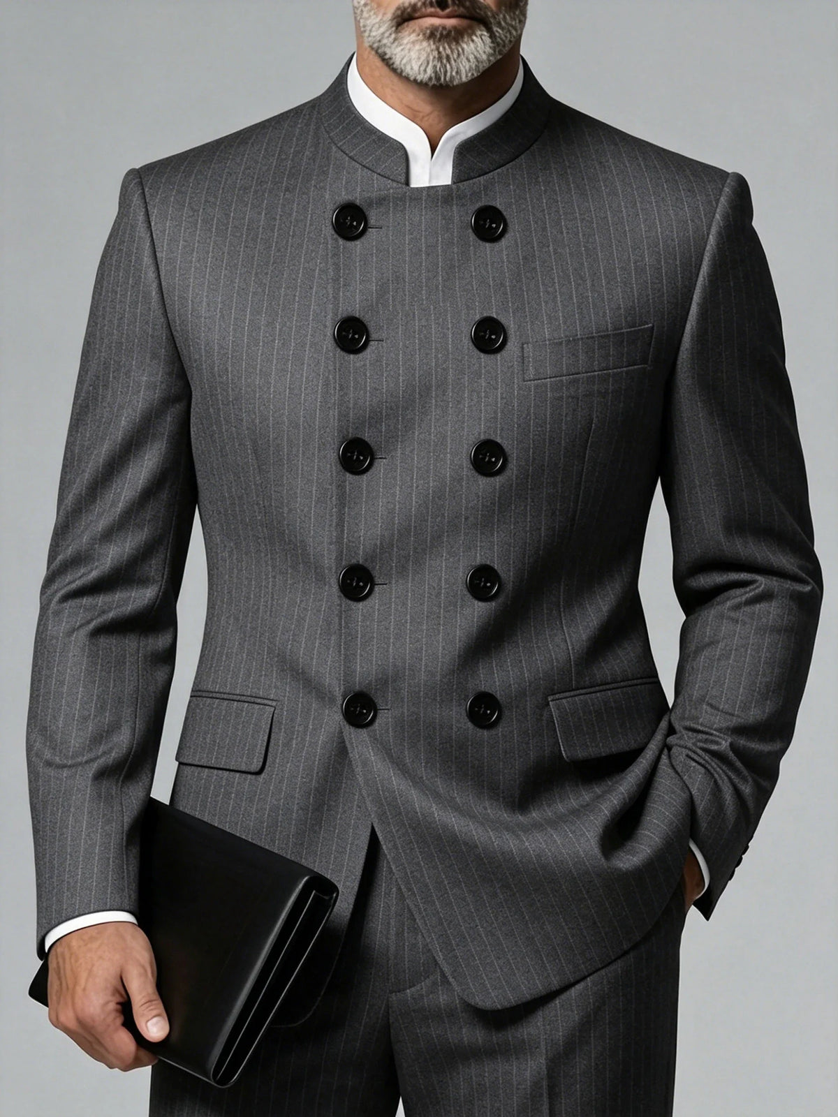 Luxury Classic Men's Blazer Wedding Party Business Plaid Mandarin Collar Slim Fit Double Breasted Jacket Plus Size Outerwear