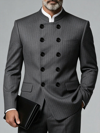 Luxury Classic Men's Blazer Wedding Party Business Plaid Mandarin Collar Slim Fit Double Breasted Jacket Plus Size Outerwear