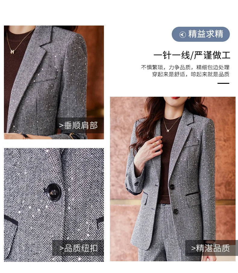 High Quality Fabric Women Business Suits With Pants and Blazer Coat Professional Autumn Winter Office Ladies Pantsuits Blazers