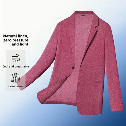 30% Linen Blazer - Men's Fashionally Fit Business Formal Wedding Gentleman's Cool Silk Lightweight Breathable Casual Blazer
