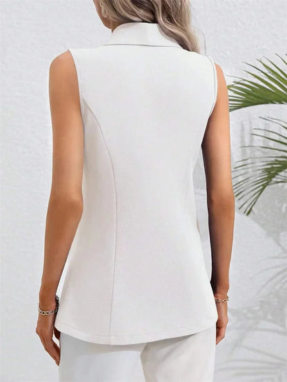 Vintage OL Jacket Casual Lapel Blazer Women One Button Suit Coats Fashion Sleeveless Office Vest 2025 Autumn Femme