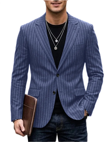 Men's Striped Blazer Casual Slim Fit Suit Jacket 2026 New Business Casual Single Breasted Blazer for Men Office Wedding Party Co