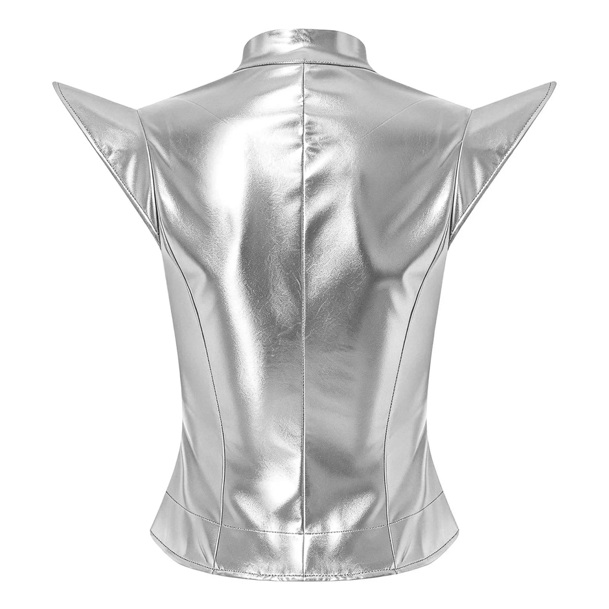 Womens Front Zipper Vest Tank Top Wet Look PU Leather Crop Top Metallic Glossy Rave Party Clubwear Costume Steampunk Waistcoat