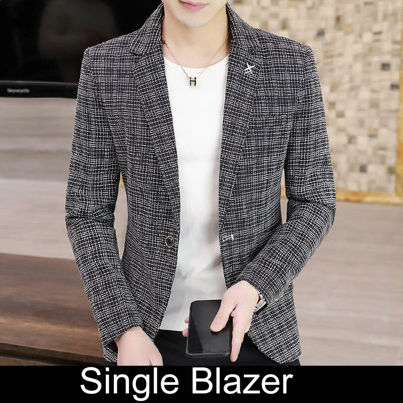 KIDWHXR Suit Coat Man British Style Striped Single-breasted Men Blazer Slim Long Sleeve Comfortable Male Casual Outerwear
