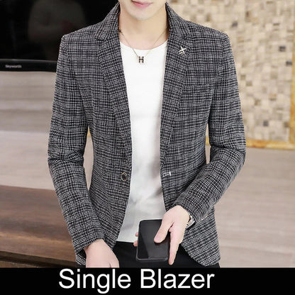 KIDWHXR Suit Coat Man British Style Striped Single-breasted Men Blazer Slim Long Sleeve Comfortable Male Casual Outerwear