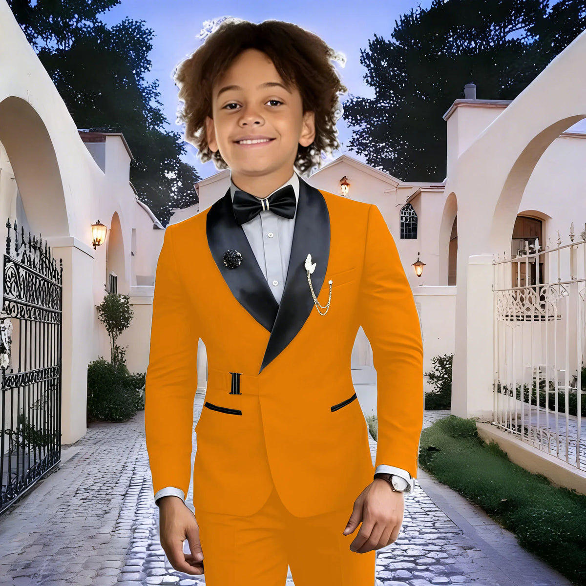 Navy Blue Boy Suits Wedding Kids Tuxedos 2 Pieces Formal Blazer Shawl Lapel Double Breasted Prom Suits (Jacket+Pants)