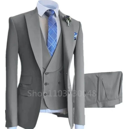 High-End Slim Fit 3 Pcs Set Formal Wedding Suits for Men Casual Business Groom Tuxedos with Jacket Vest Pants for Party Prom