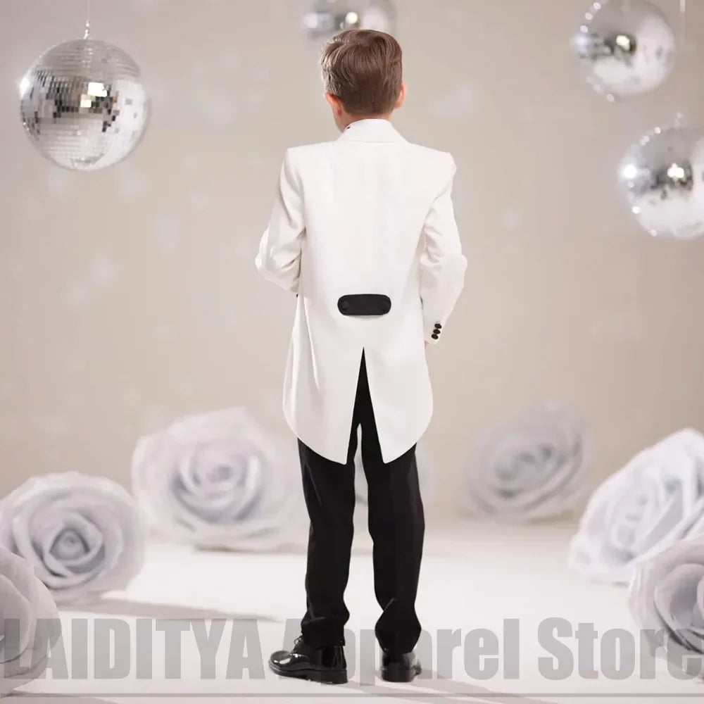 Fashion Boys Suit 2 Piece Peak Lapel Jacket Pants Kids Formal Outfit Ring Bearer Wedding Birthday Party Piano Show Tailcoat