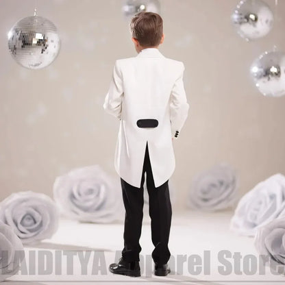 Fashion Boys Suit 2 Piece Peak Lapel Jacket Pants Kids Formal Outfit Ring Bearer Wedding Birthday Party Piano Show Tailcoat