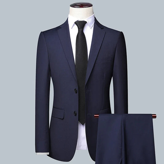 Men's Slim Fit Two-Piece Suit Set – Smart Casual Wedding & Office Formal Wear