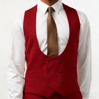 Men Vest Double Breasted with Pocket Solid Waistcoat for Wedding Business Formal Occasions